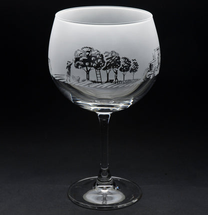 Farming Scene Gin Cocktail Glass - Hand Etched/Engraved Gift