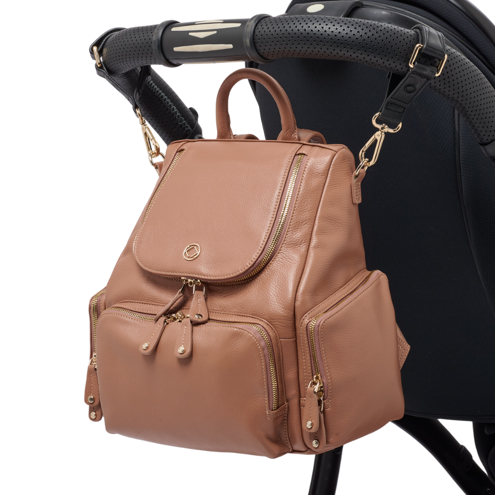 Amber Midi Latte Rose Leather Backpack