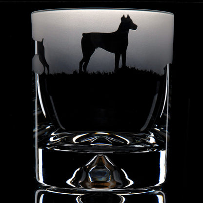 Dobermann Dog Whiskey Tumbler Glass - Hand Etched/Engraved Gift