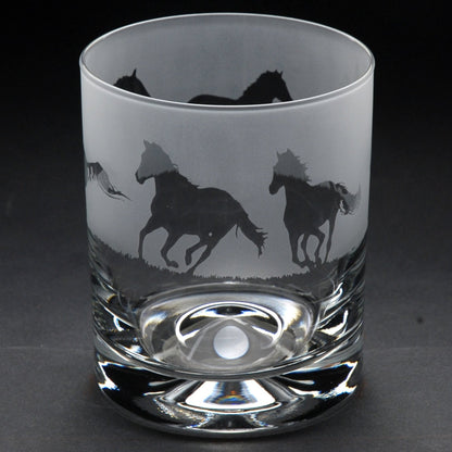 Galloping Horse Whiskey Tumbler Glass - Hand Etched/Engraved Gift