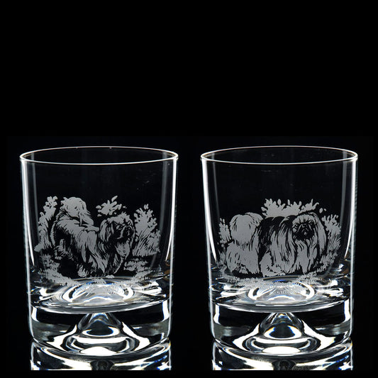 Pekingese Dog Whiskey Tumbler Glass - Hand Etched/Engraved Gift