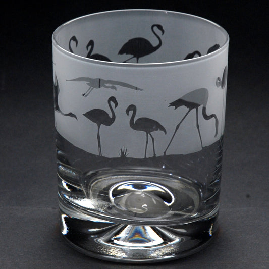 Flamingo Whiskey Tumbler Glass - Hand Etched/Engraved Gift