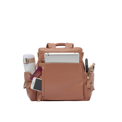 Amber Midi Latte Rose Leather Backpack