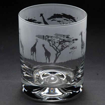 Giraffe Whiskey Tumbler Glass - Hand Etched/Engraved Gift