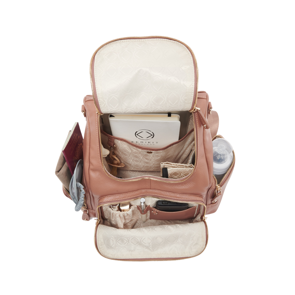 Amber Midi Latte Rose Leather Backpack