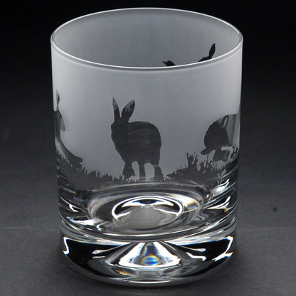 Hare Whiskey Tumbler Glass - Hand Etched/Engraved Gift