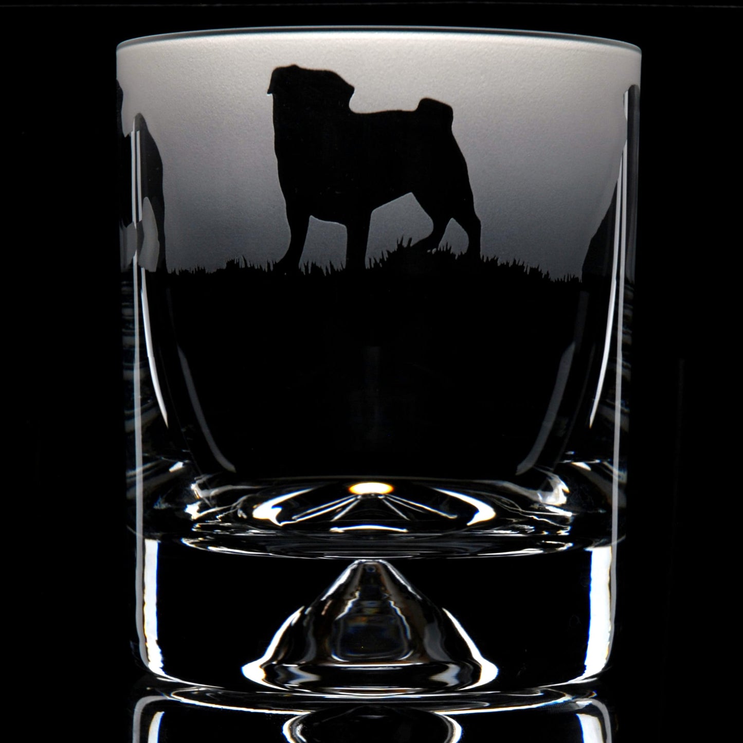 Pug Dog Whiskey Tumbler Glass - Hand Etched/Engraved Gift