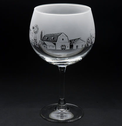 Farming Scene Gin Cocktail Glass - Hand Etched/Engraved Gift