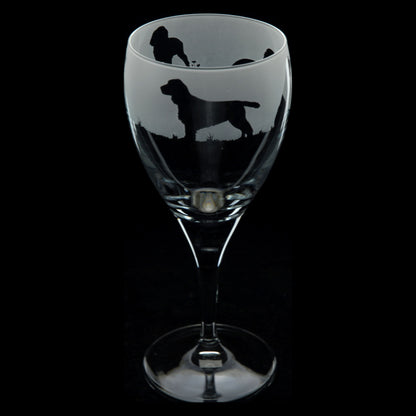 Springer Spaniel Dog Crystal Wine Glass - Hand Etched/Engraved Gift