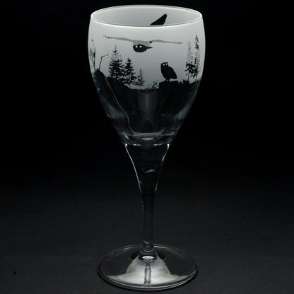 Owl Crystal Wine Glass - Hand Etched/Engraved Gift