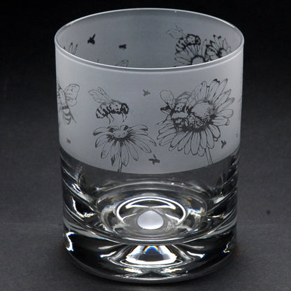 Bee Whiskey Tumbler Glass - Hand Etched/Engraved Gift