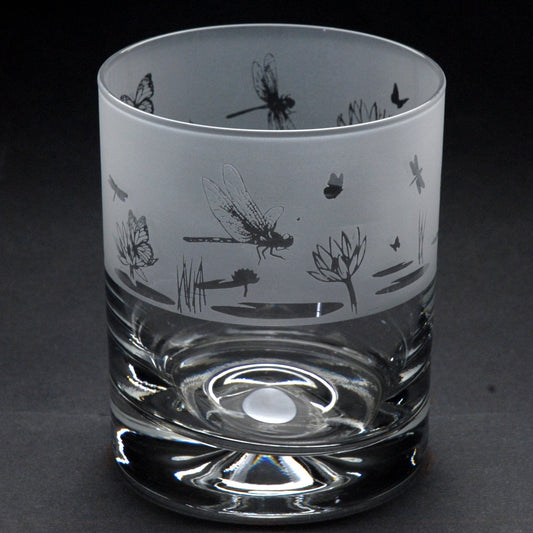 Butterfly and Dragonfly Whiskey Tumbler Glass - Hand Etched/Engraved Gift