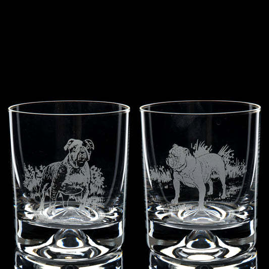 English Bulldog Dog Whiskey Tumbler Glass - Hand Etched/Engraved Gift