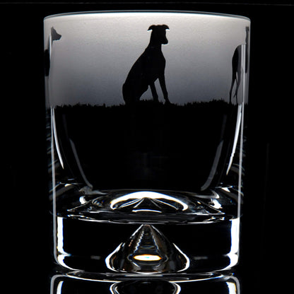 Greyhound Dog Whiskey Tumbler Glass - Hand Etched/Engraved Gift