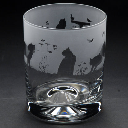 Cats Whiskey Tumbler Glass - Hand Etched/Engraved Gift