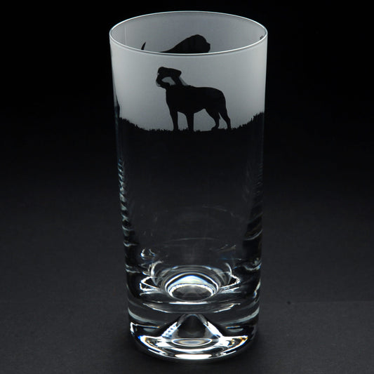 American Bulldog Dog Highball Glass - Hand Etched/Engraved Gift