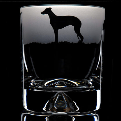 Whippet Dog Whiskey Tumbler Glass - Hand Etched/Engraved Gift