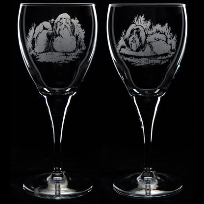 Shih-Tzu Dog Crystal Wine Glass - Hand Etched/Engraved Gift