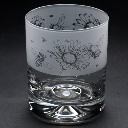 Bee Whiskey Tumbler Glass - Hand Etched/Engraved Gift