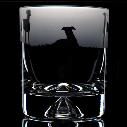 Whippet Dog Whiskey Tumbler Glass - Hand Etched/Engraved Gift