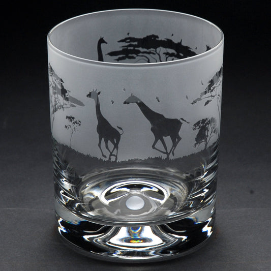 Giraffe Whiskey Tumbler Glass - Hand Etched/Engraved Gift