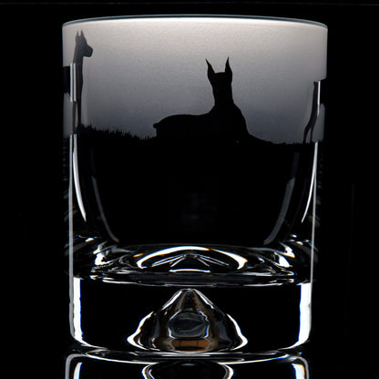 Dobermann Dog Whiskey Tumbler Glass - Hand Etched/Engraved Gift