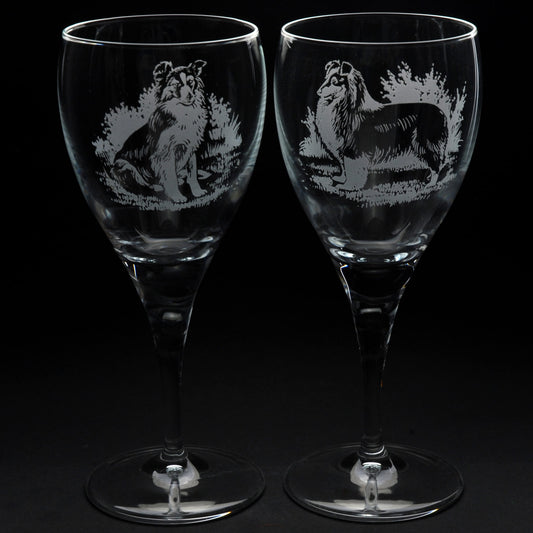 Sheltie Dog Crystal Wine Glass - Hand Etched/Engraved Gift