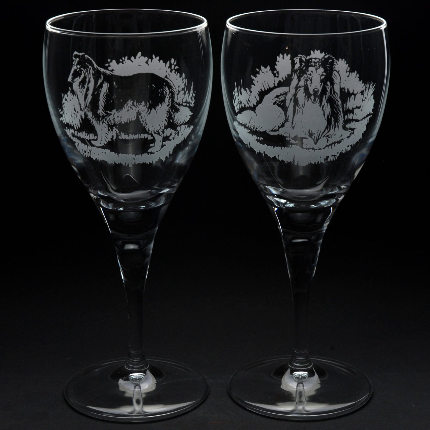 Rough Collie Dog Crystal Wine Glass - Hand Etched/Engraved Gift