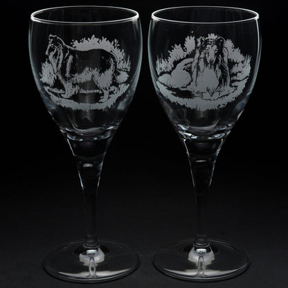 Rough Collie Dog Crystal Wine Glass - Hand Etched/Engraved Gift