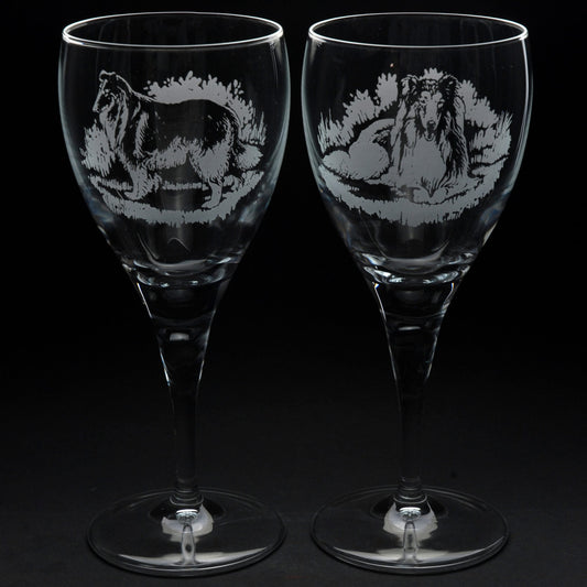 Rough Collie Dog Crystal Wine Glass - Hand Etched/Engraved Gift