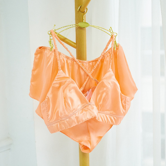 Silk Bralette French Knickers Set | Custom Size Handmade | Melon Shell | 19 Momme | Pure Mulberry Silk