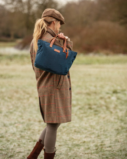 Leather Tote In Waxed Cotton Made in USA Blue