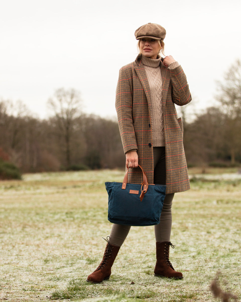 Leather Tote In Waxed Cotton Made in USA Blue