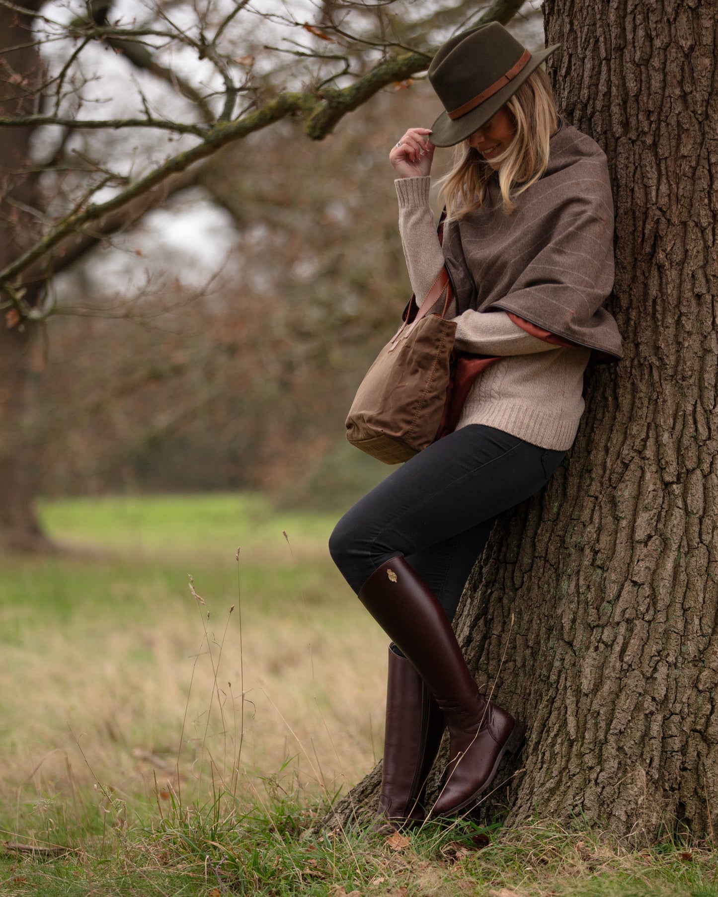 Leather Tote In Waxed Cotton Made in USA Brown