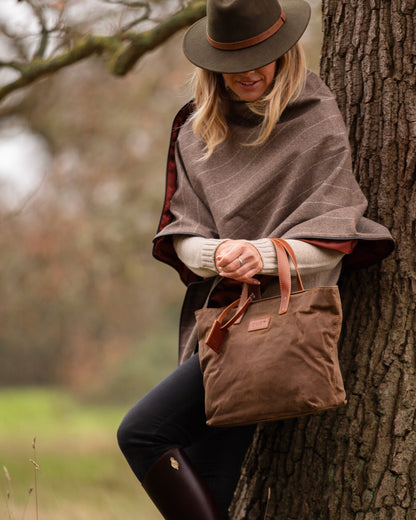 Leather Tote In Waxed Cotton Made in USA Brown