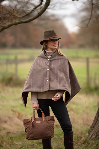 Leather Tote In Waxed Cotton Made in USA Brown