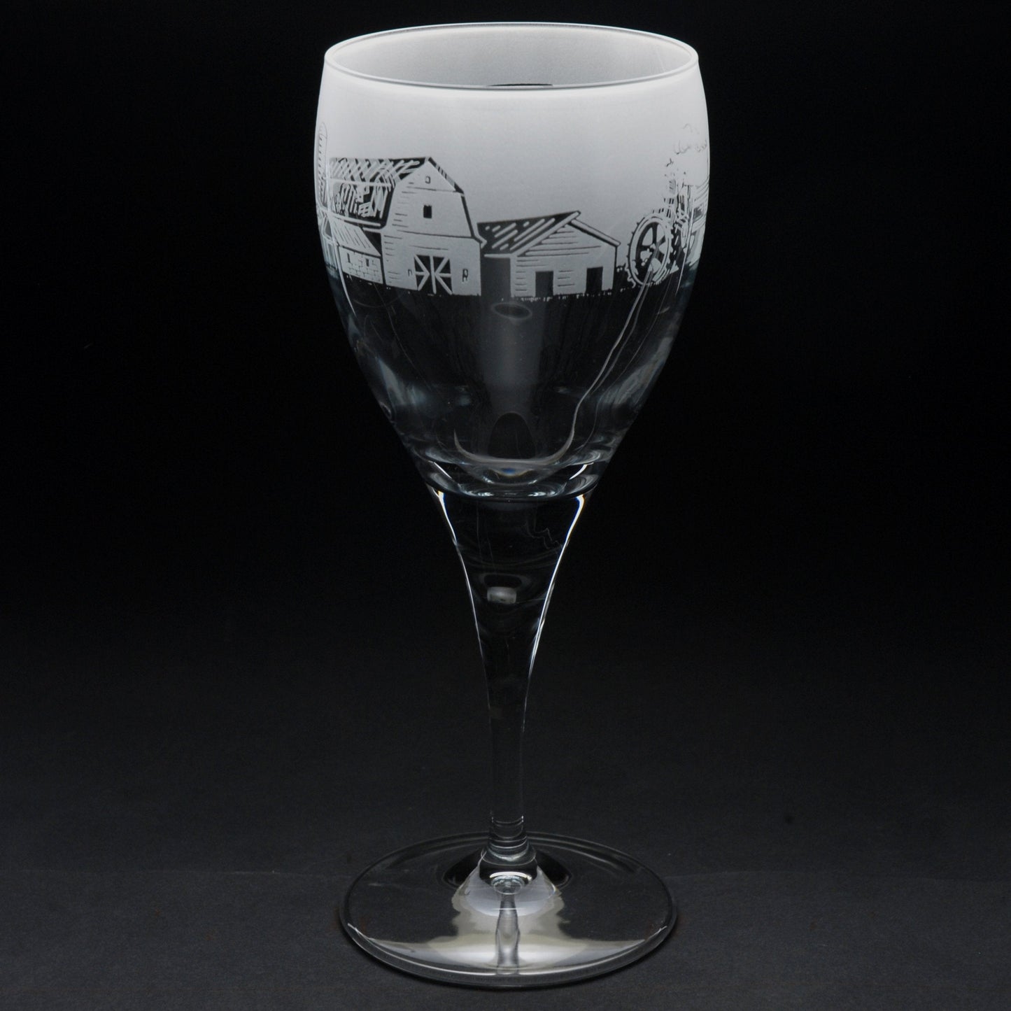 Farming Scene Crystal Wine Glass - Hand Etched/Engraved Gift