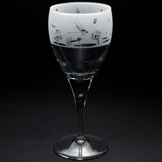 Butterfly and Dragonfly Crystal Wine Glass - Hand Etched/Engraved Gift