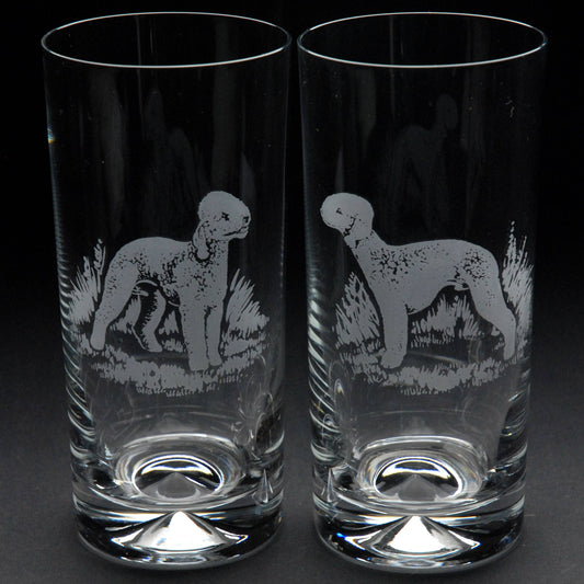 Bedlington Terrier Dog Highball Glass - Hand Etched/Engraved Gift