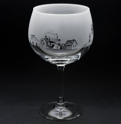 Farming Scene Gin Cocktail Glass - Hand Etched/Engraved Gift