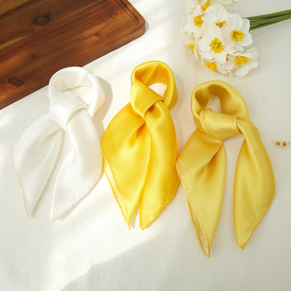 Daffodil Pure Silk Scarf | Ivory, Lemon Yellow, Gold | Small Head Scarf or Large Square Shawl | Solid Colour Collection