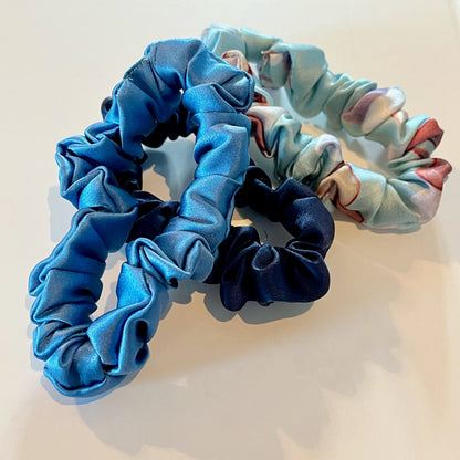 Lakeside Serenity | Single or Set of 3 Pure Mulberry Silk Mini Scrunchie | Weekly Special Hair Ties | 0.8 inch