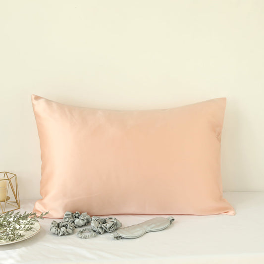 Salmon Pink Luxury Pure Mulberry Silk Pillowcase | Queen | 32 Momme | Drape Collection