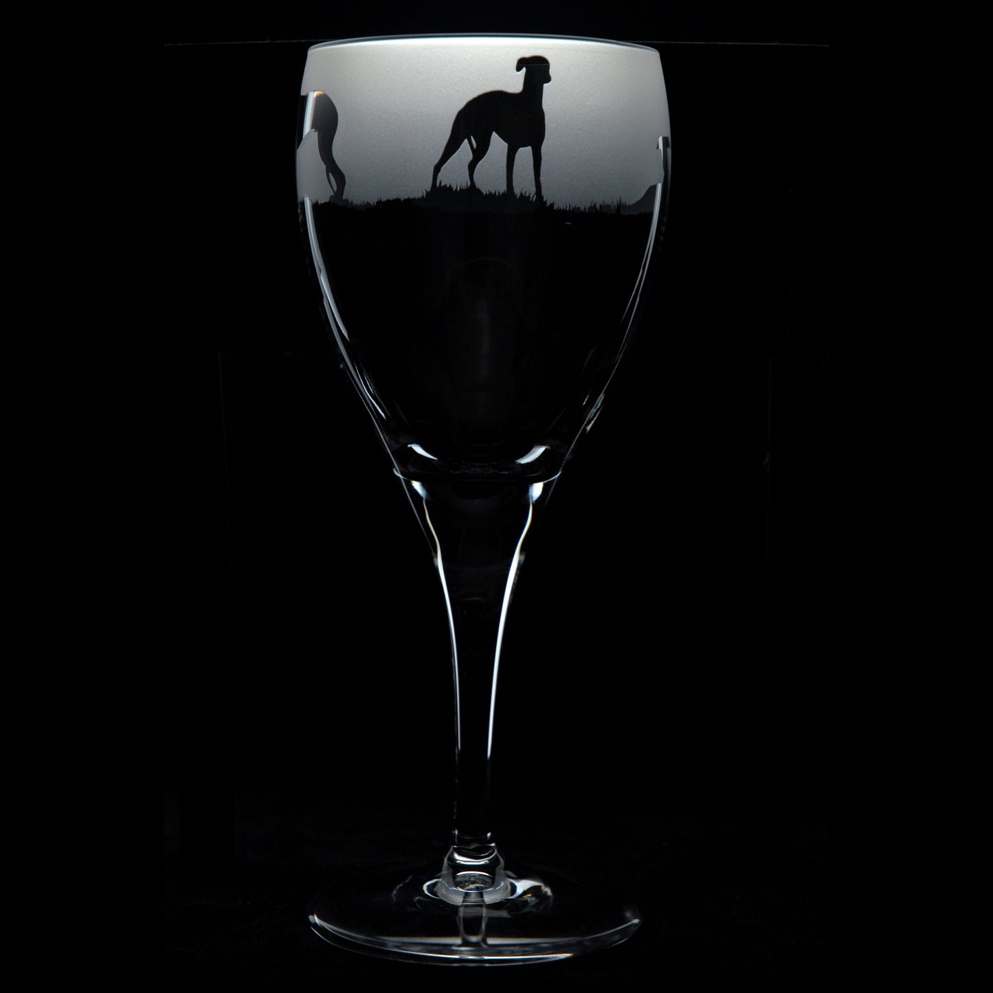 Whippet Dog Crystal Wine Glass - Hand Etched/Engraved Gift