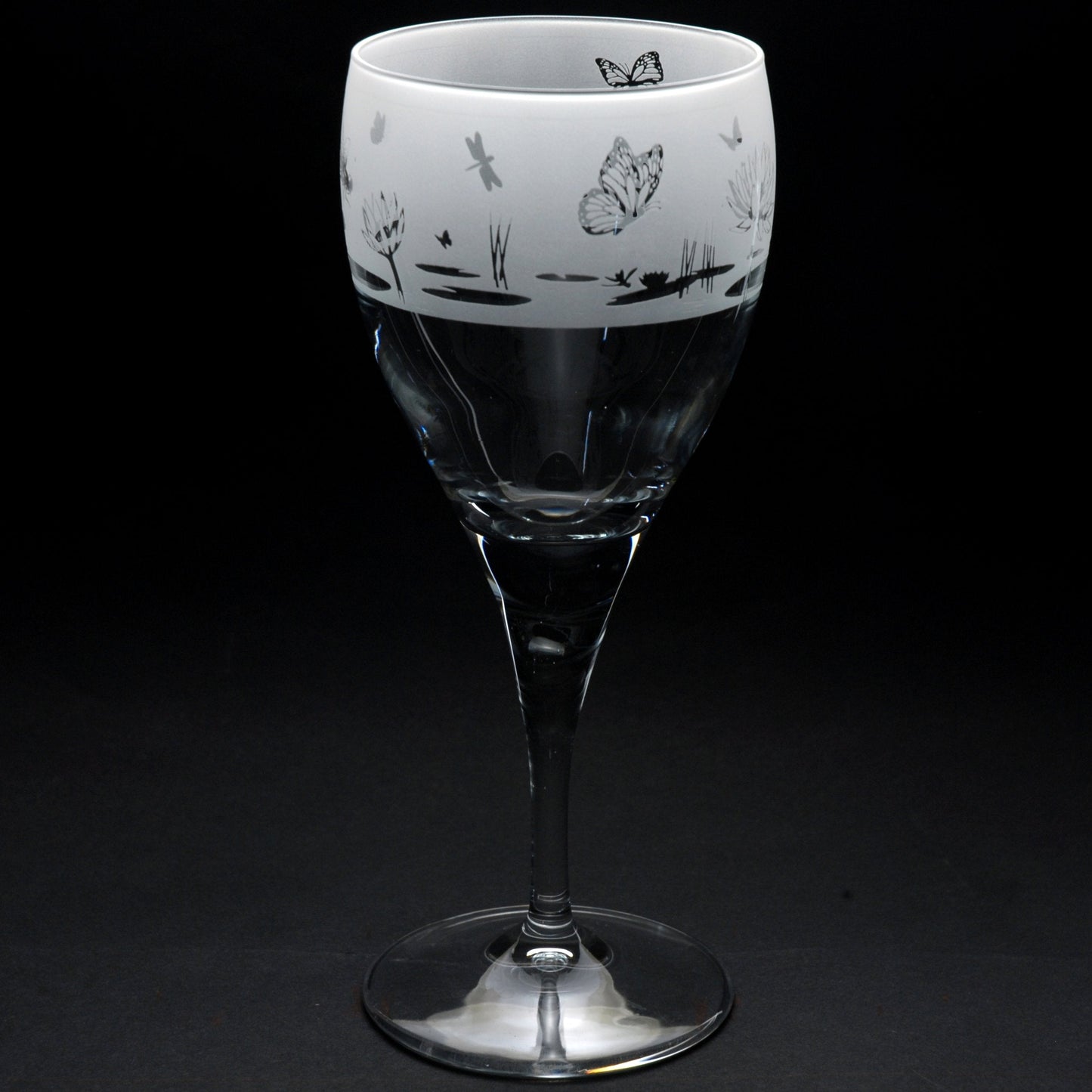 Butterfly and Dragonfly Crystal Wine Glass - Hand Etched/Engraved Gift