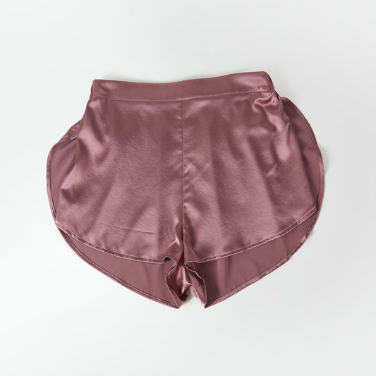 Cocoa Purple Pure Mulberry Silk Petal Shorts | Mid-Waist | Silk Charmeuse Handmade Bridal Shorts | Soar Collection