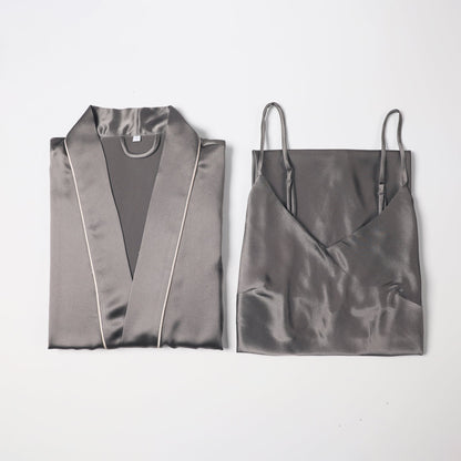 Gift Set | Pure Silk Grey Kimono Robe & Slip Dress | 22 Momme | Float Collection