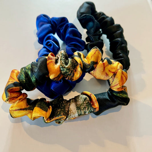 Sunflower Summer | Single or Set of 3 Pure Mulberry Silk Mini Scrunchie | Weekly Special Hair Ties | 0.8 inch