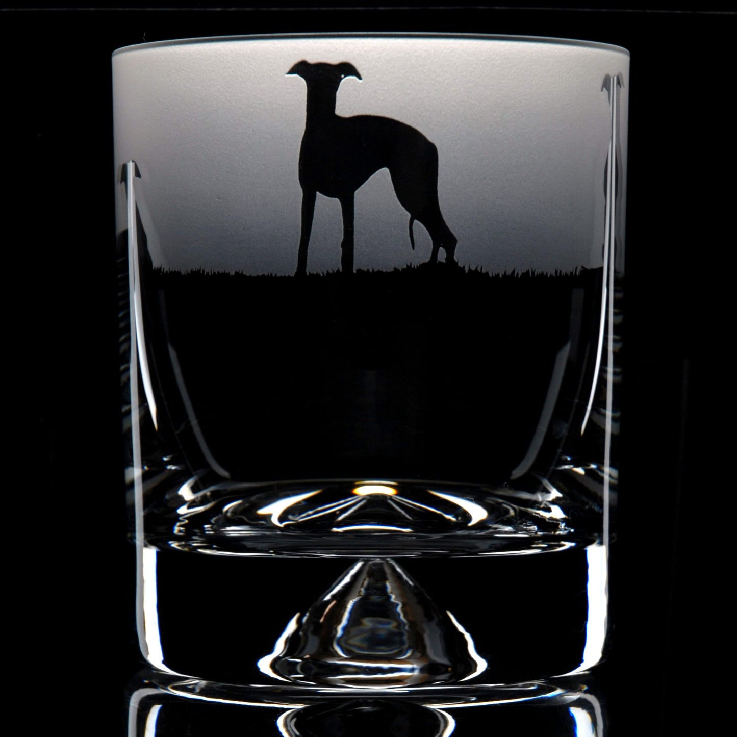 Whippet Dog Whiskey Tumbler Glass - Hand Etched/Engraved Gift