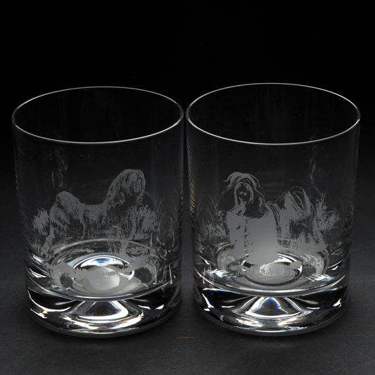 Tibetan Terrier Dog Whiskey Tumbler Glass - Hand Etched/Engraved Gift